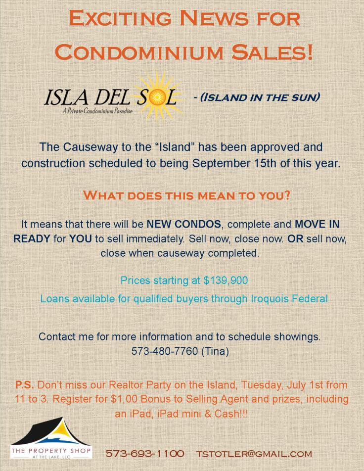 Isla Del SOL Realtor Open House July 1st 2014 - Win Prizes!  The Causeway has been approved!